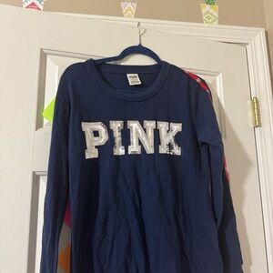 PINK Victoria's Secret Women’s Navy Long Sleeve Tee